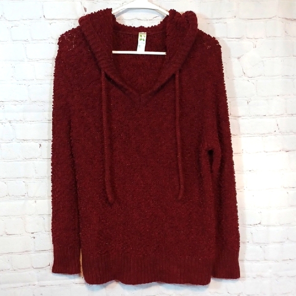 GreenTea Knit Womans  Burgundy Red  Hoodie Sweater  Sz S - Picture 1 of 9